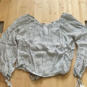 Faithful the brand Striped Off-Shoulder Long Sleeve Top - White/Black